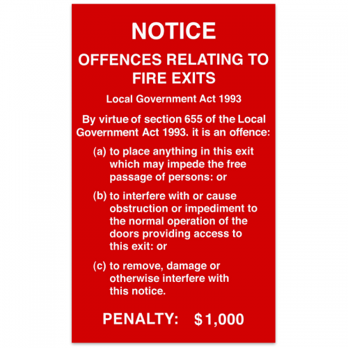 Sign - Offences Relating to Fire Exits
